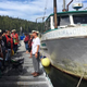 Ernest Alfred (R) with other First Nations protesters near the Marine Harvest fish farm on Swanson Island, BC. Image: Swanson Occupation Facebook page